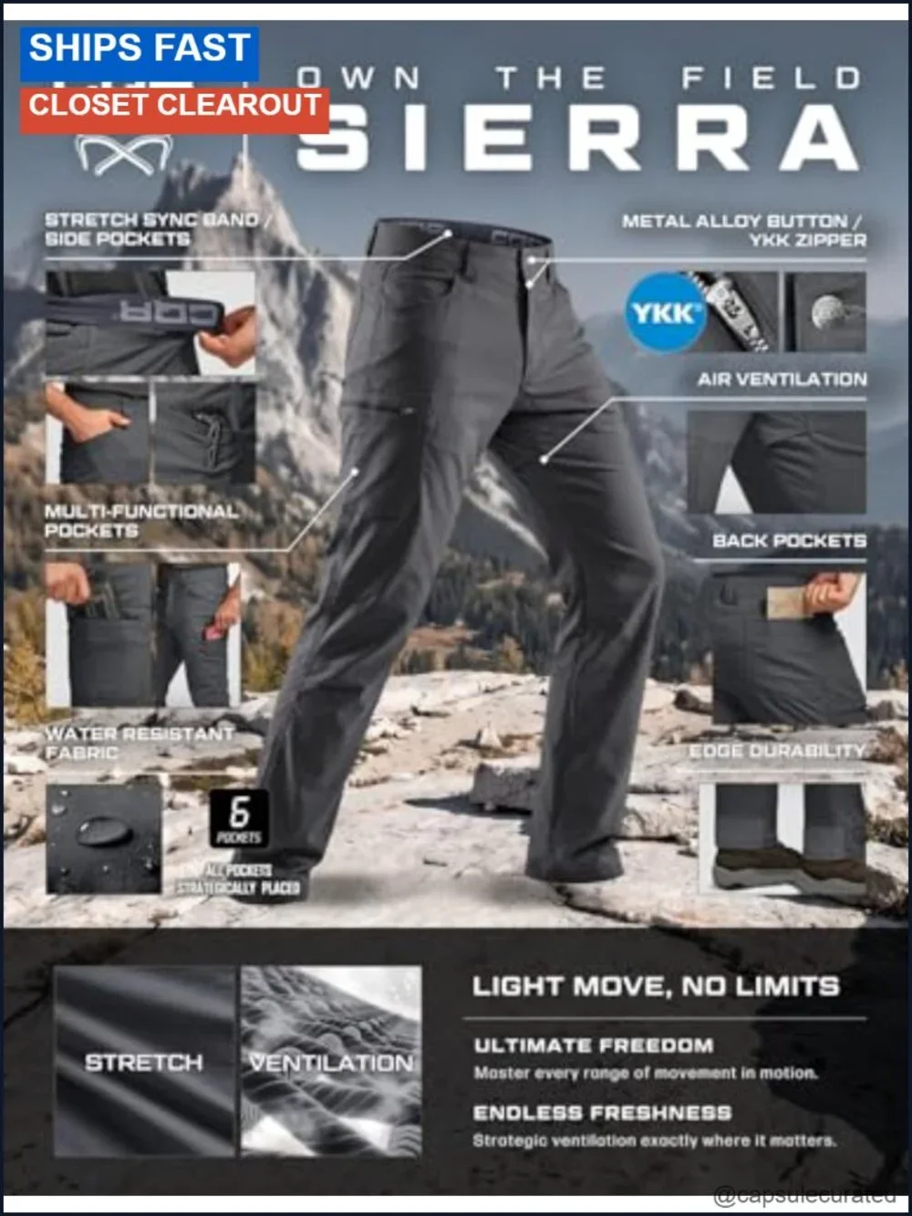 Men's Active Flex Tactical Pants Water Resistant Stretch Cargo Hiking Pants